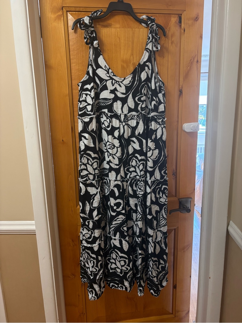 Isabel Maternity Black & White Floral Tie-Strap Maxi Dress